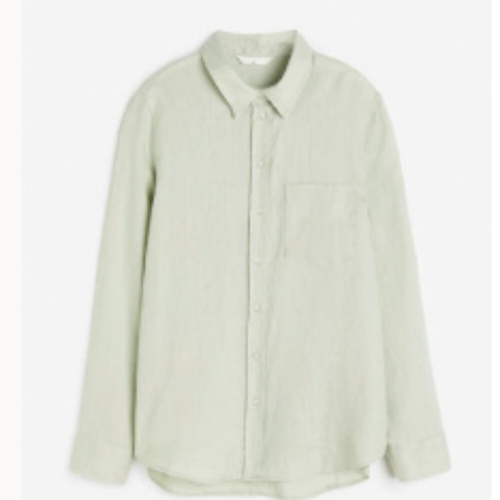 H&M Sage Green Linen Button Down Shirt | 3XL